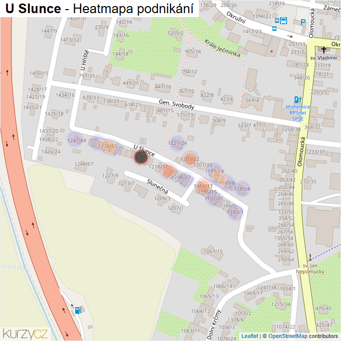 Mapa U Slunce - Firmy v ulici.