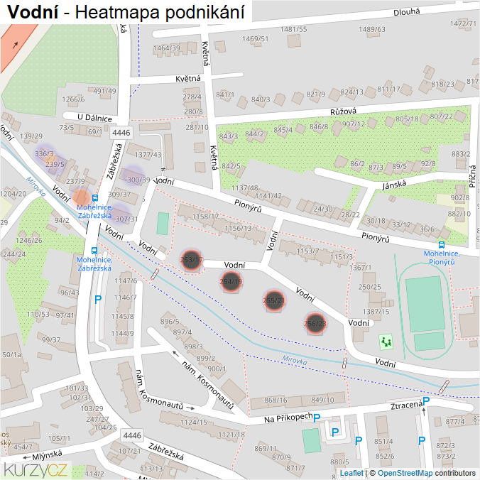 Mapa Vodní - Firmy v ulici.