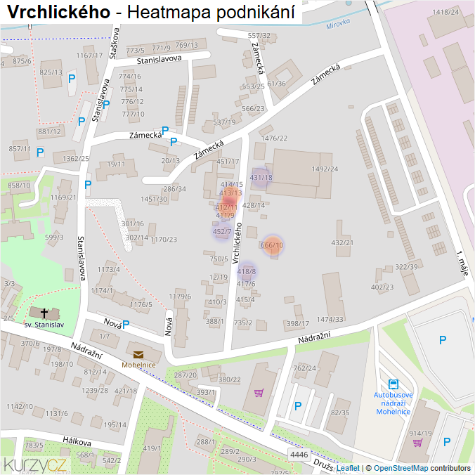 Mapa Vrchlického - Firmy v ulici.