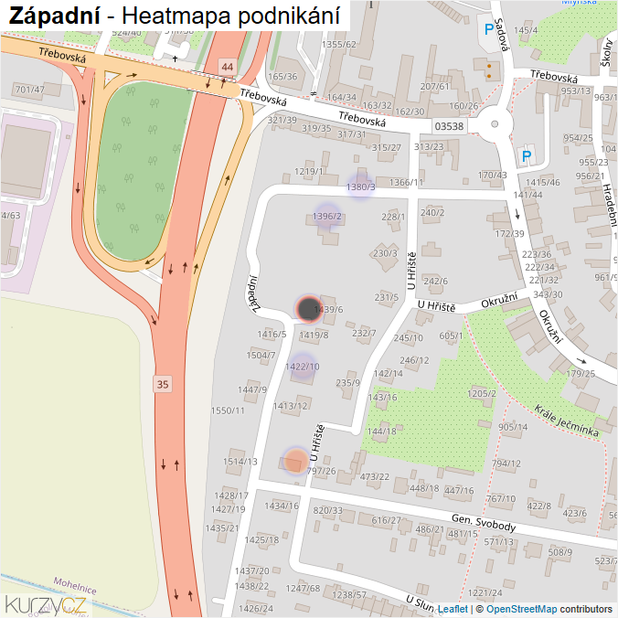 Mapa Západní - Firmy v ulici.