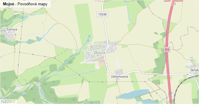 Mojné - záplavové mapy stoleté vody