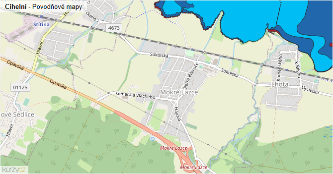 Cihelní - záplavové mapy stoleté vody