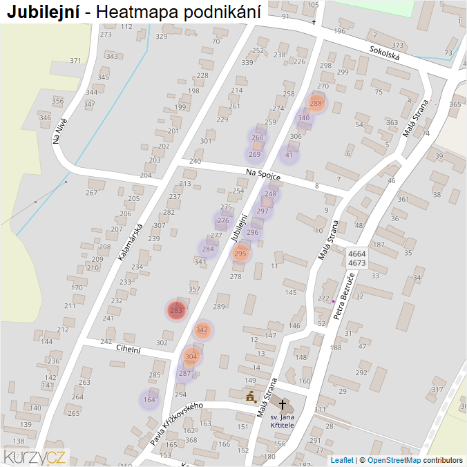 Mapa Jubilejní - Firmy v ulici.