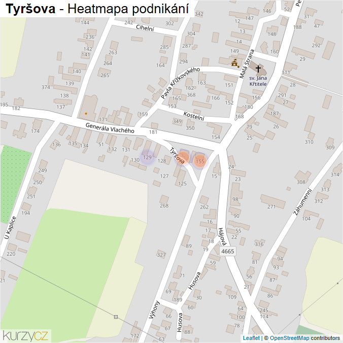 Mapa Tyršova - Firmy v ulici.