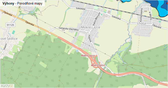 Výhony - záplavové mapy stoleté vody