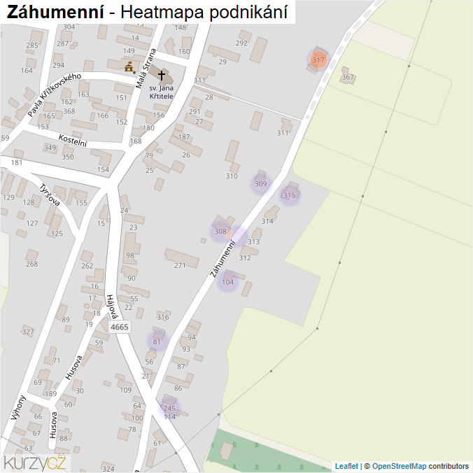 Mapa Záhumenní - Firmy v ulici.