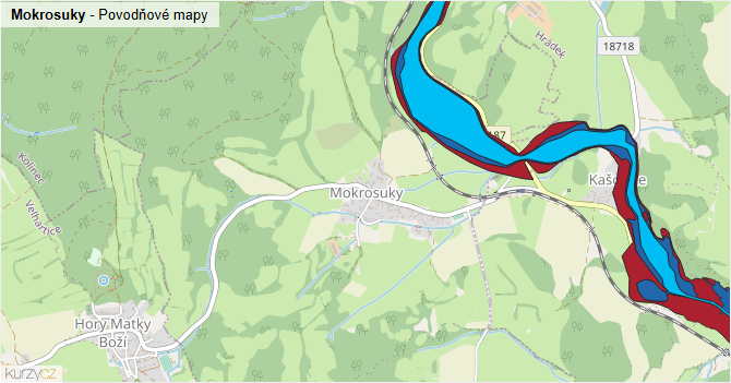 Mokrosuky - záplavové mapy stoleté vody