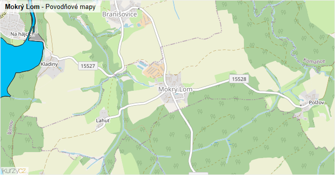 Mokrý Lom - záplavové mapy stoleté vody