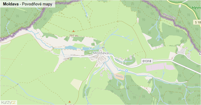 Moldava - záplavové mapy stoleté vody