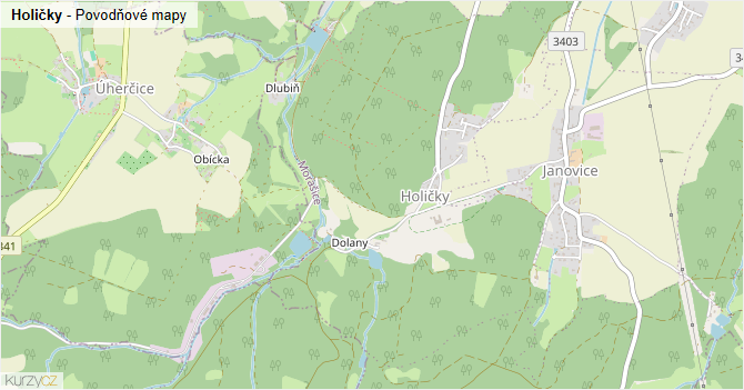 Holičky - záplavové mapy stoleté vody