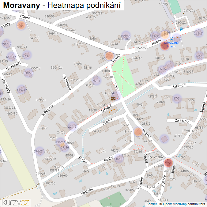 Mapa Moravany - Firmy v části obce.