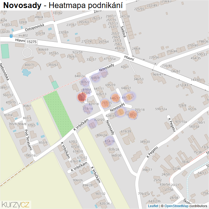 Mapa Novosady - Firmy v ulici.