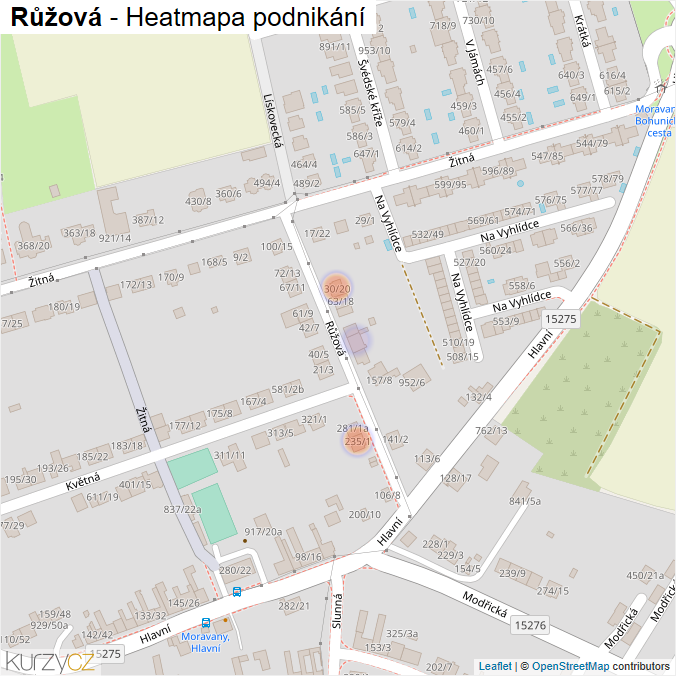 Mapa Růžová - Firmy v ulici.