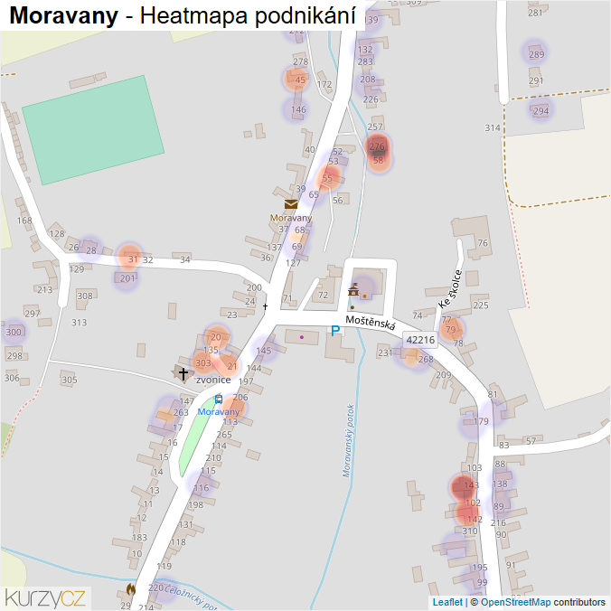 Mapa Moravany - Firmy v části obce.