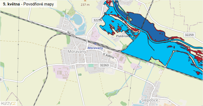 9. května - záplavové mapy stoleté vody