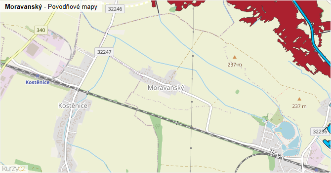 Moravanský - záplavové mapy stoleté vody