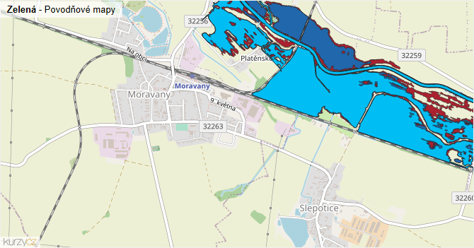 Zelená - záplavové mapy stoleté vody