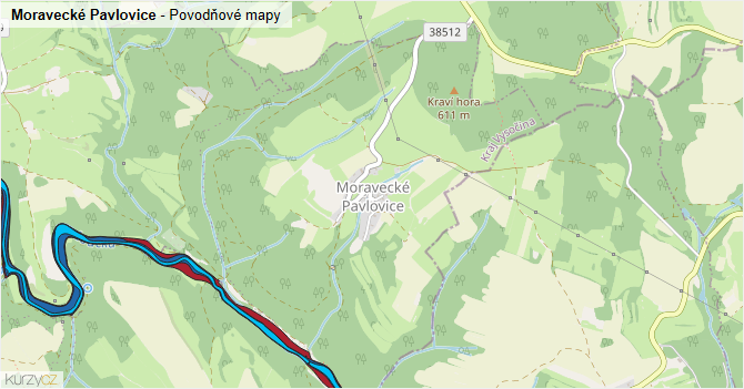Moravecké Pavlovice - záplavové mapy stoleté vody