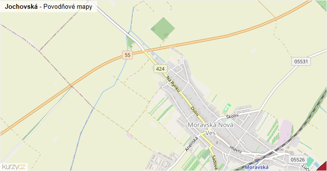 Jochovská - záplavové mapy stoleté vody