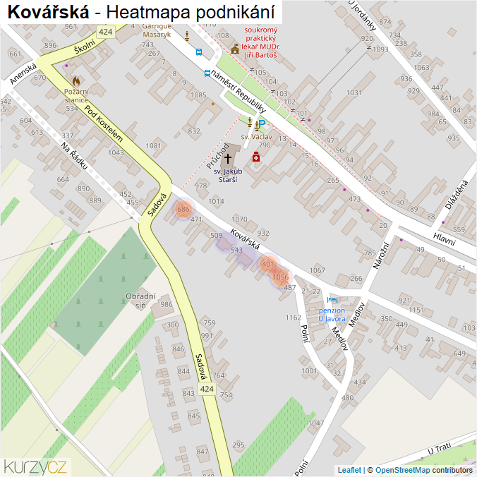 Mapa Kovářská - Firmy v ulici.