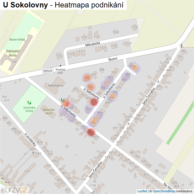 Mapa U Sokolovny - Firmy v ulici.
