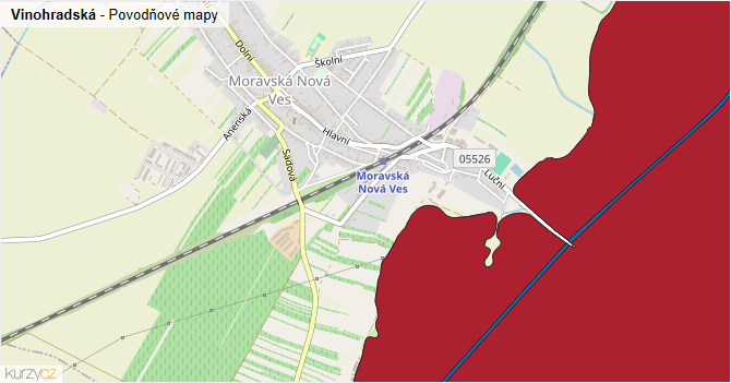 Vinohradská - záplavové mapy stoleté vody