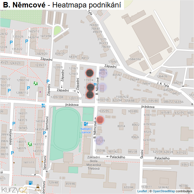 Mapa B. Němcové - Firmy v ulici.