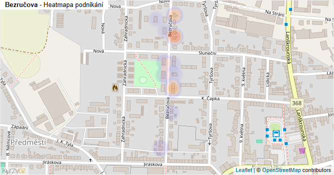 Bezručova - mapa podnikání