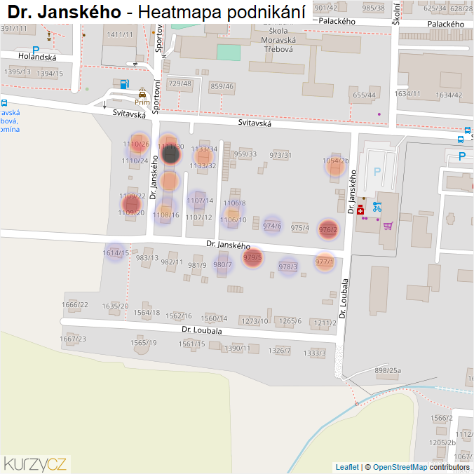 Mapa Dr. Janského - Firmy v ulici.