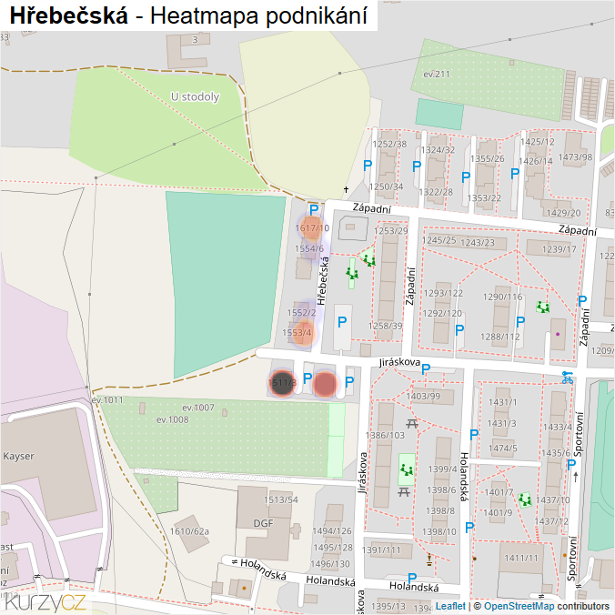 Mapa Hřebečská - Firmy v ulici.