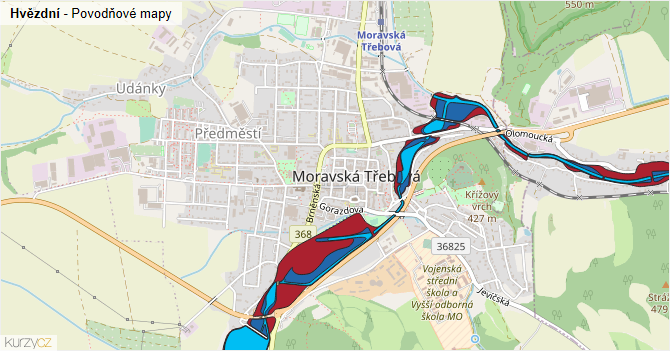Hvězdní - záplavové mapy stoleté vody