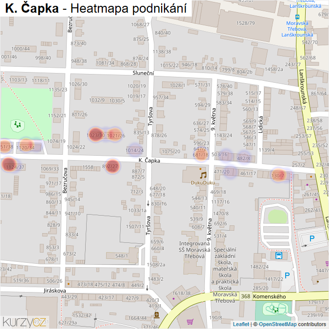 Mapa K. Čapka - Firmy v ulici.