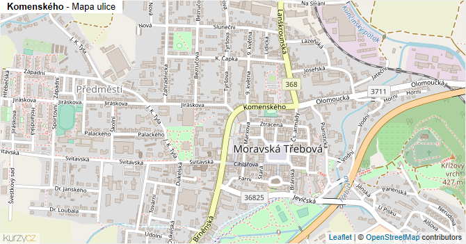 Komenského - mapa ulice