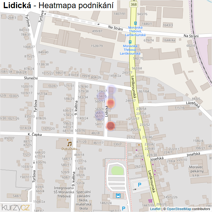Mapa Lidická - Firmy v ulici.