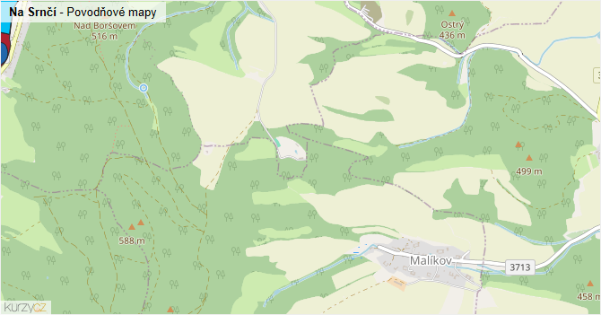 Na Srnčí - záplavové mapy stoleté vody