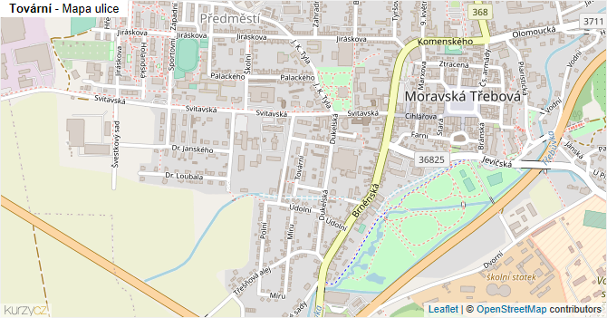 Tovární - mapa ulice