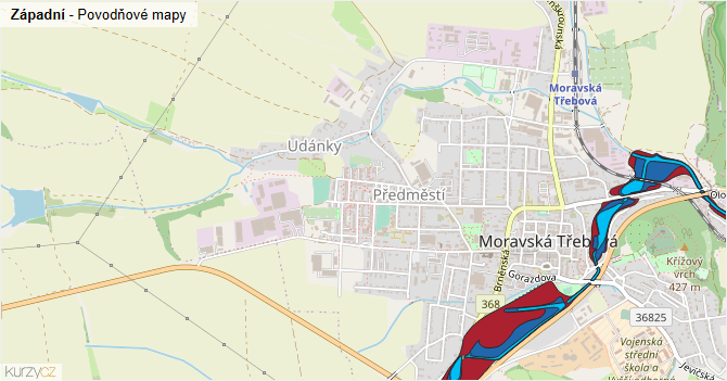 Západní - záplavové mapy stoleté vody