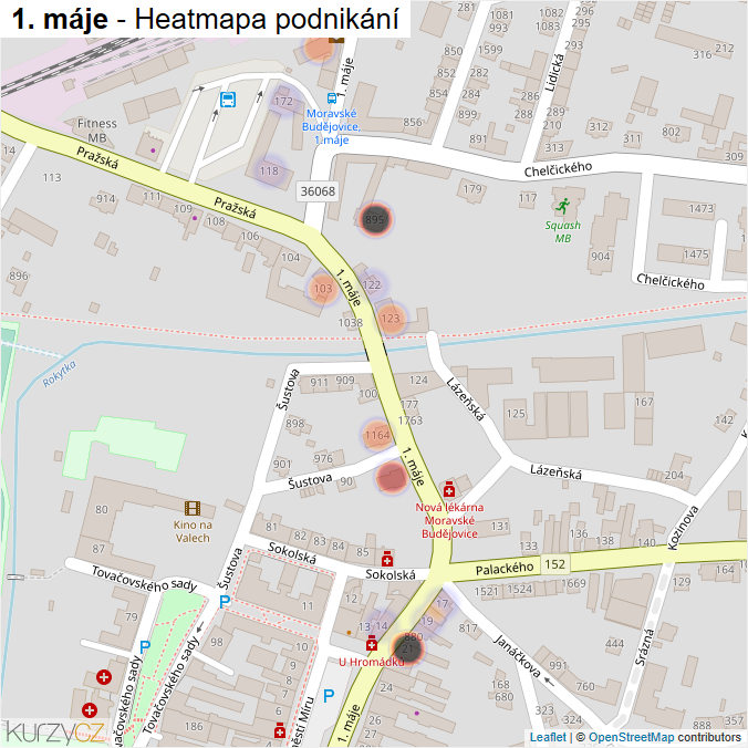 Mapa 1. máje - Firmy v ulici.
