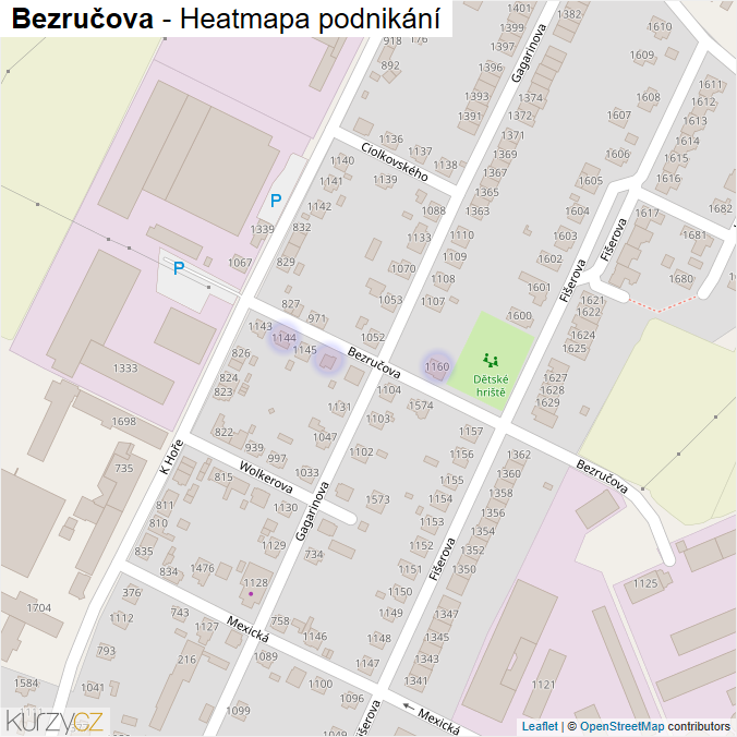 Mapa Bezručova - Firmy v ulici.