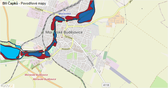 Bří Čapků - záplavové mapy stoleté vody
