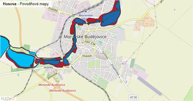 Husova - záplavové mapy stoleté vody