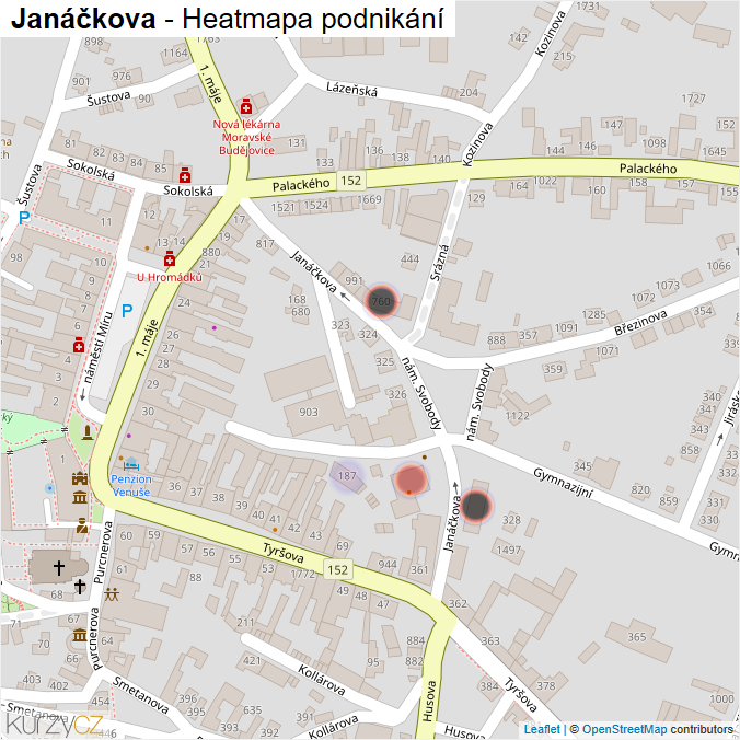 Mapa Janáčkova - Firmy v ulici.