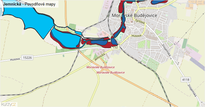 Jemnická - záplavové mapy stoleté vody