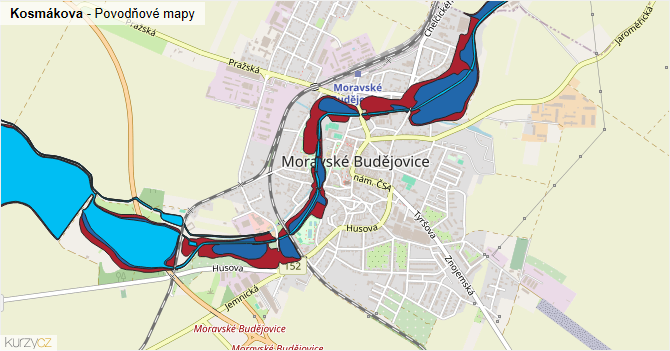 Kosmákova - záplavové mapy stoleté vody