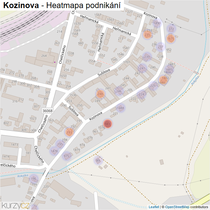 Mapa Kozinova - Firmy v ulici.