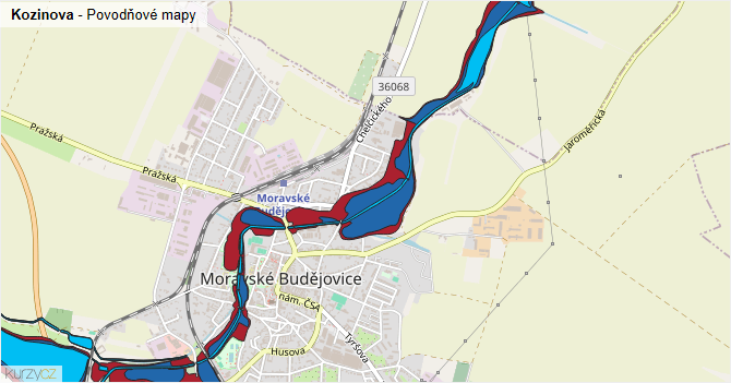 Kozinova - záplavové mapy stoleté vody