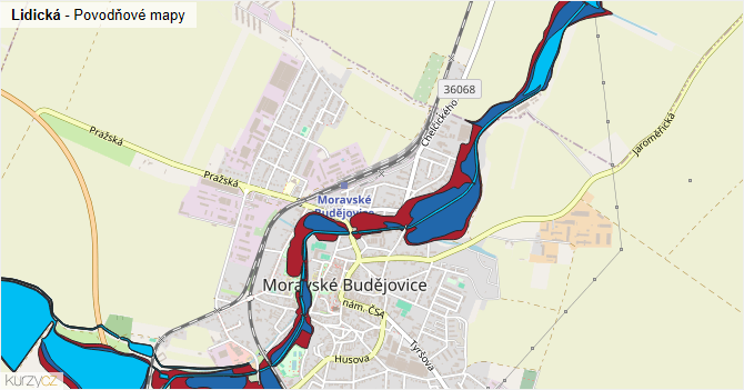 Lidická - záplavové mapy stoleté vody