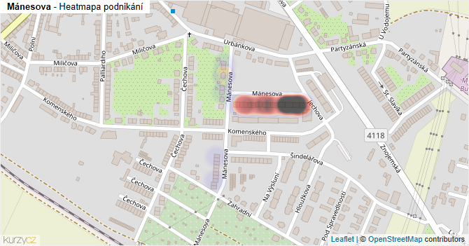 Mánesova - mapa podnikání