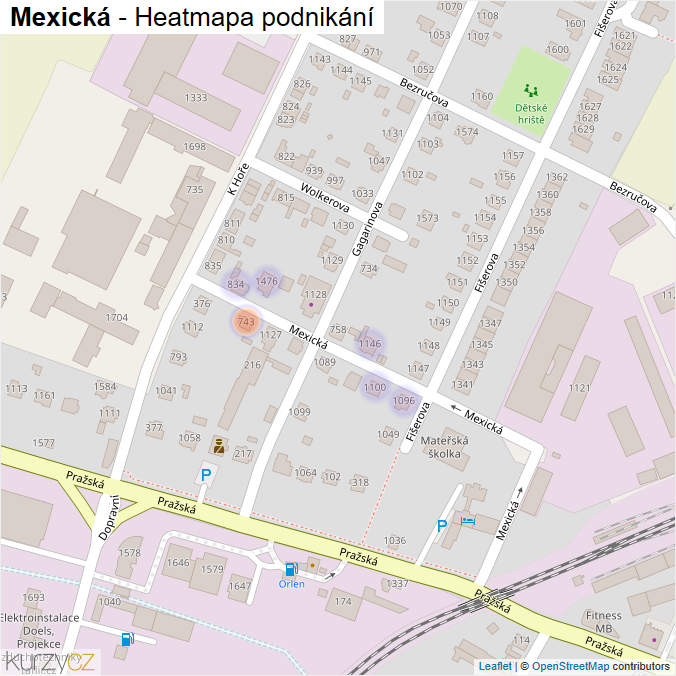 Mapa Mexická - Firmy v ulici.