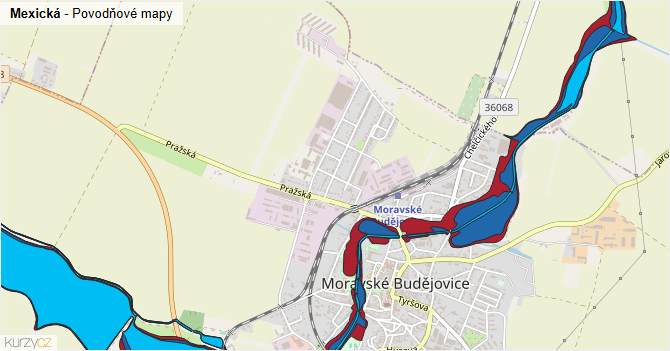 Mexická - záplavové mapy stoleté vody
